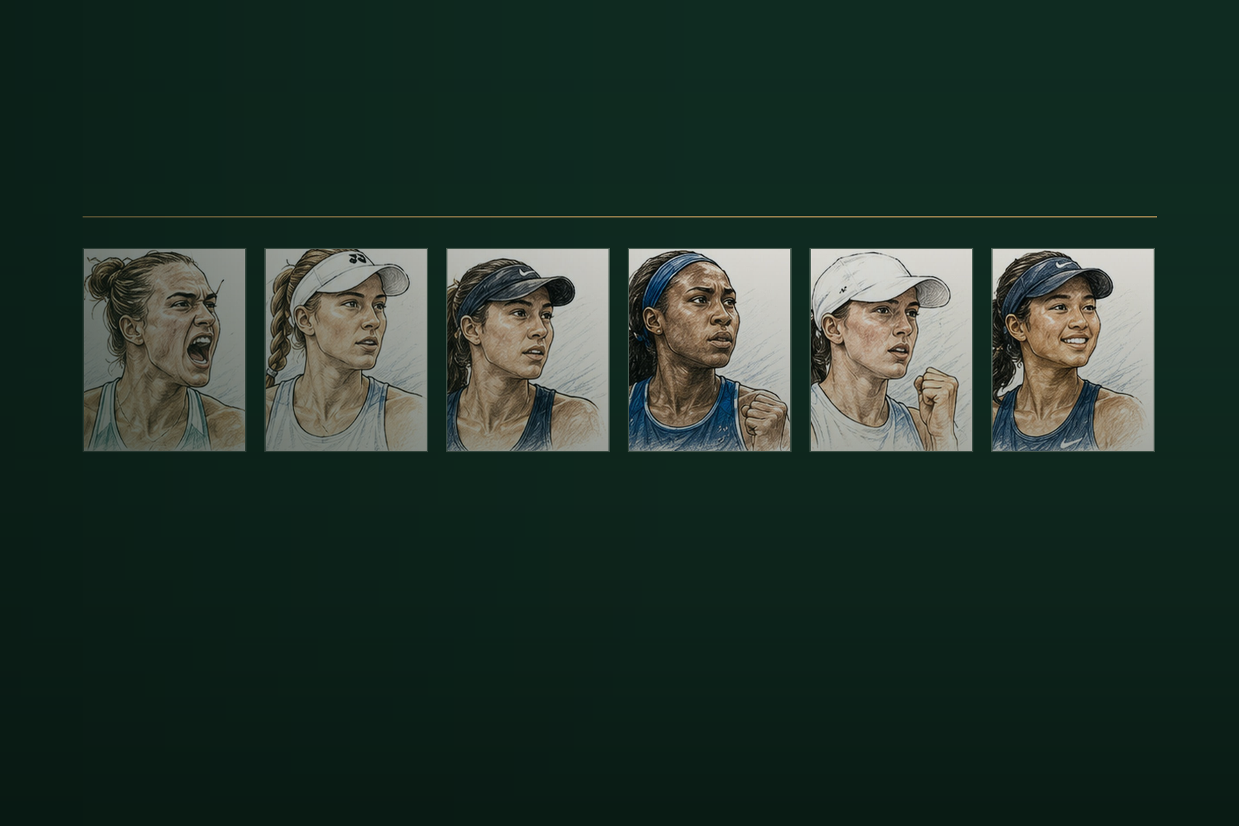 Illustrated portraits of six women to watch at the 2026 US Open