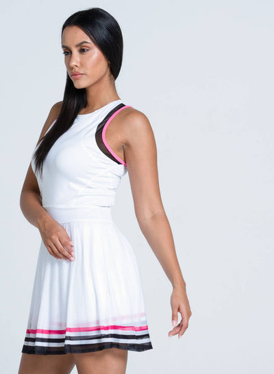 Lucky In Love Next Level Tennis Dress in White & Black — detail view