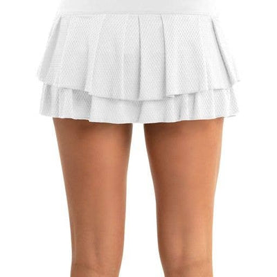 Lucky In Love Wavy Pleat Tier Tennis Skirt in White — detail view