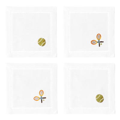 Henry Handwork Tennis Cocktail Napkins Set of 4 — women's tennis cocktail napkins at The Court Society boutique