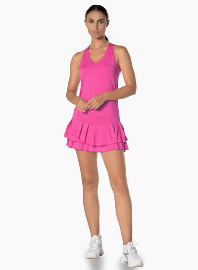 Lucky In Love In It to Win It Tennis Dress in Shocking Pink — back view