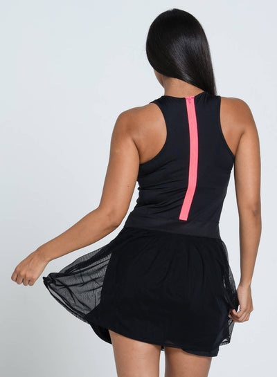 Lucky In Love Next Level Tennis Dress in Black — back view