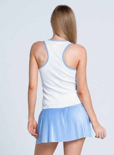 Lucky In Love Compression Rib Tennis Tank in White — back view