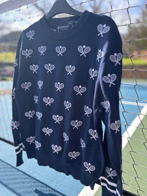 Runway Athletics Crew Neck Tennis Sweater – Navy & White