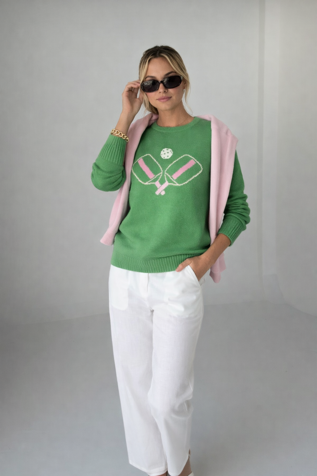 Pink Pineapple - Its Back. Green and Pink Pickleball Classic Sweater