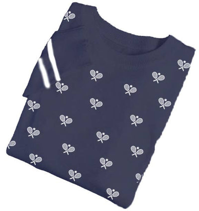 Runway Athletics Crew Neck Tennis Sweater in Navy & White — additional view