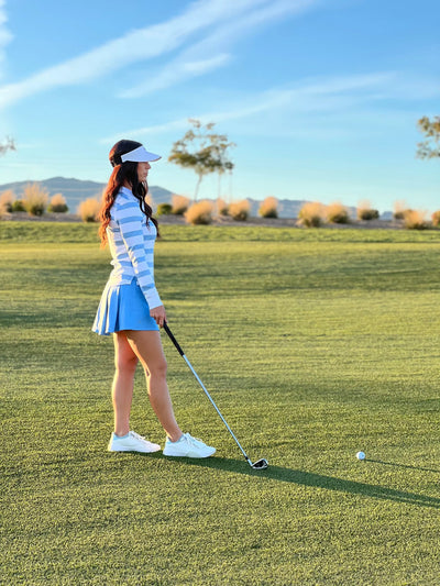 Birdie & Ace All Day Long Sleeve in Aura Blue Stripes — fabric detail