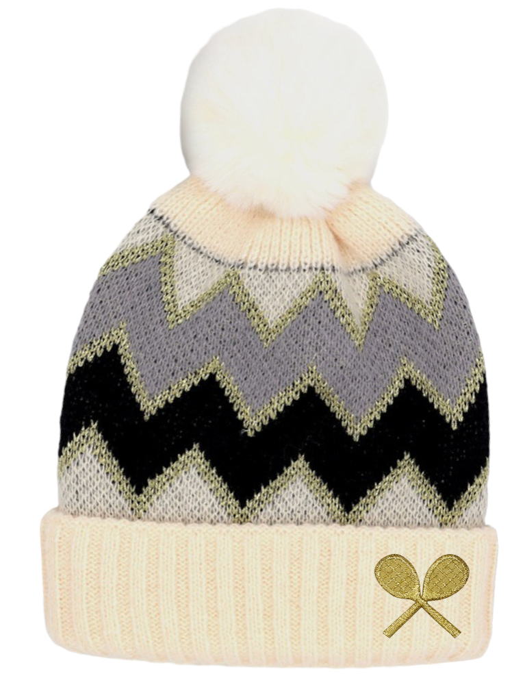 Runway Athletics Pom-Pom Fleece Beanie — Cream