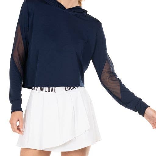 Lucky In Love Cropped Athleisure Tennis Hoodie – Midnight Navy