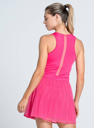 Lucky In Love Next Level Tennis Dress in Shocking Pink — back view
