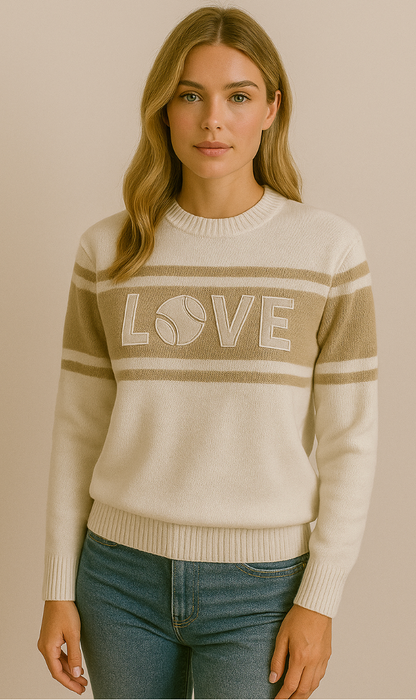 Collegiate-Inspired Crew Neck Tennis Sweater
