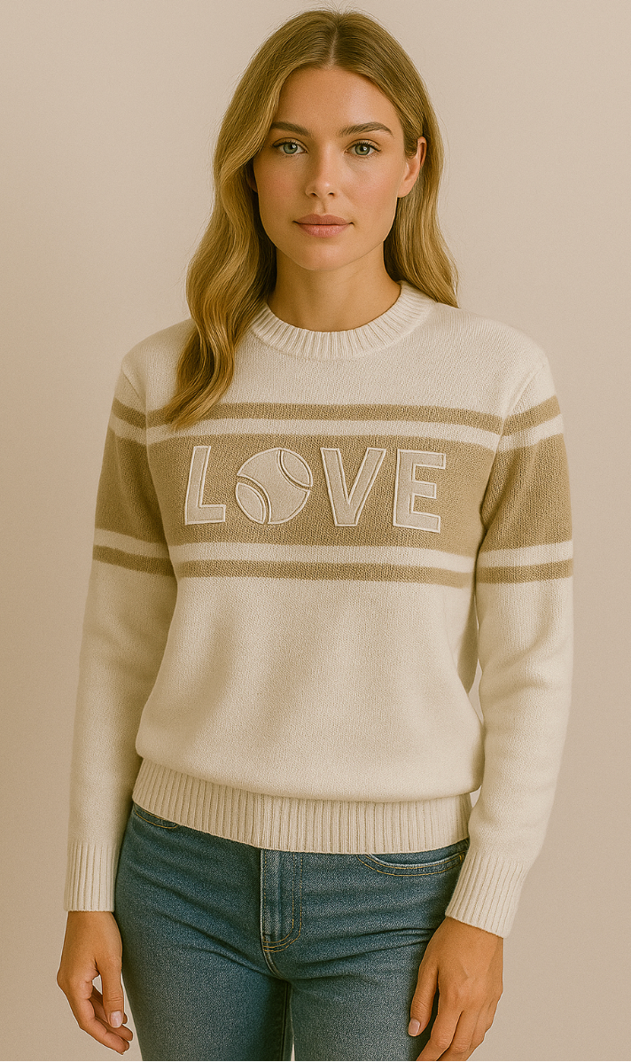 Collegiate-Inspired Crew Neck Tennis Sweater