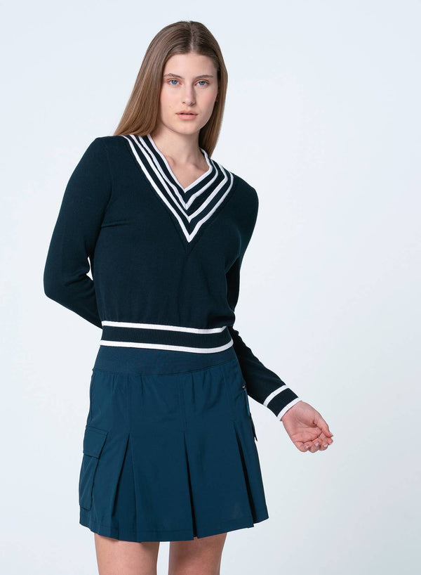 Lucky In Love - Women's Victory V-Neck Sweater - WHITE/MIDNIGHT