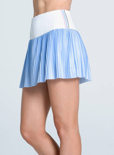 Lucky In Love Powder Blue Metallic Pleated Skirt — detail view