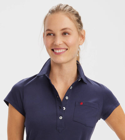 RNWK Club Tennis Polo in Navy — collar detail